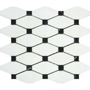 Thassos White Marble Octave with Black Dots Honed Mosaic Tile.