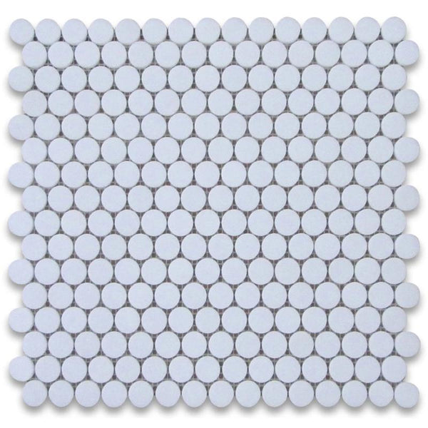 Thassos White Marble Penny Round Polished Mosaic Tile.
