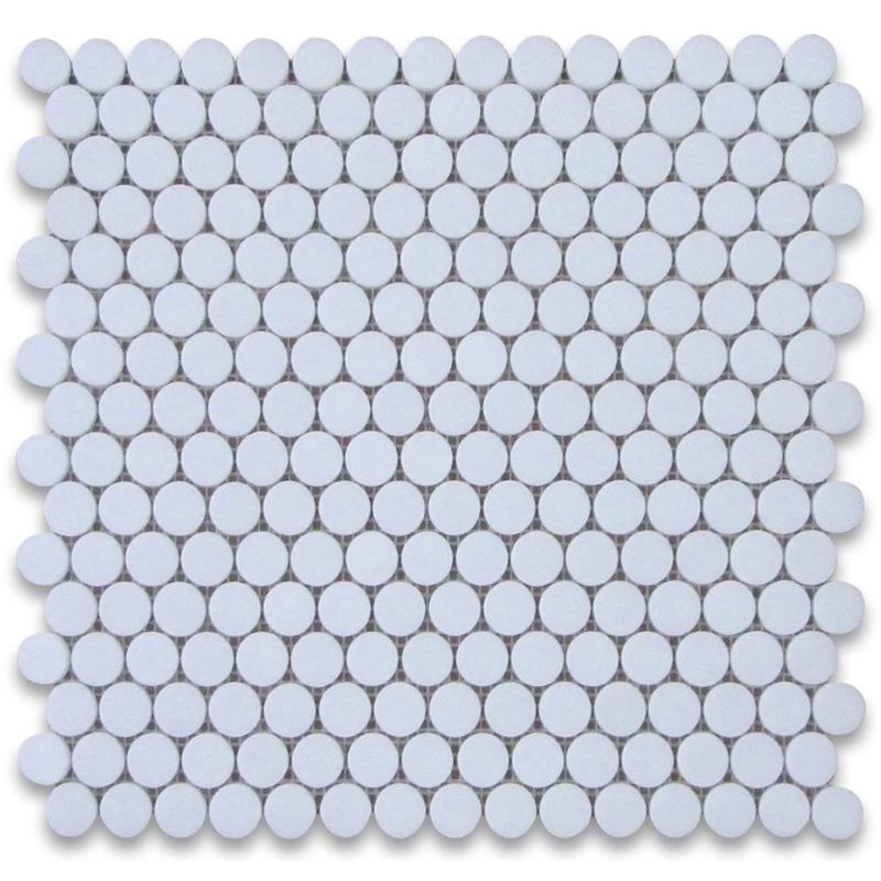 Thassos White Marble Penny Round Polished Mosaic Tile.