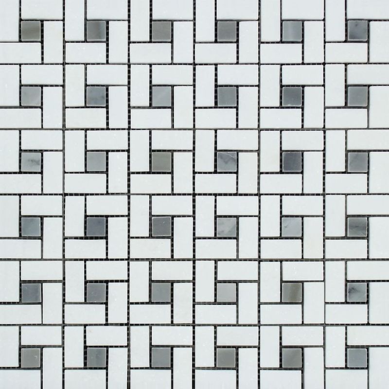 Thassos White Marble Pinwheel w/Blue dots Polished Mosaic Tile.