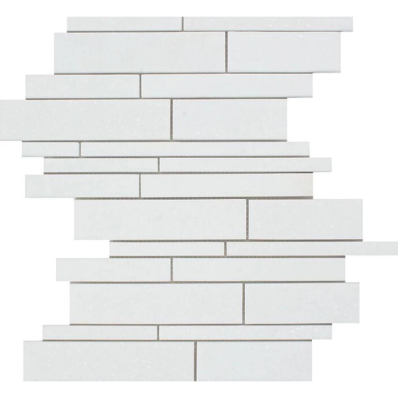 Thassos White Marble Polished Random Insert Strip Mosaic Tile.