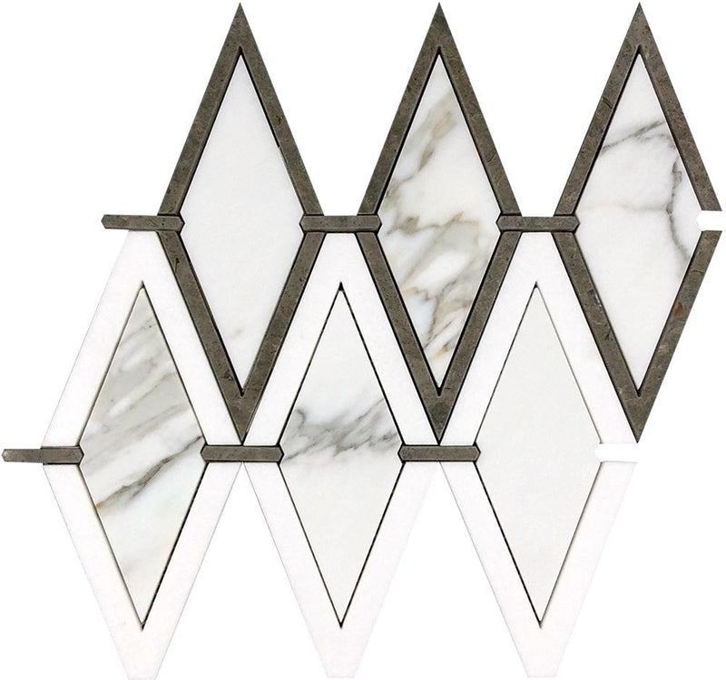 TUSCANY AREZZO Calacatta Gold / Thassos / Lagos Azul Mosaic Tile.