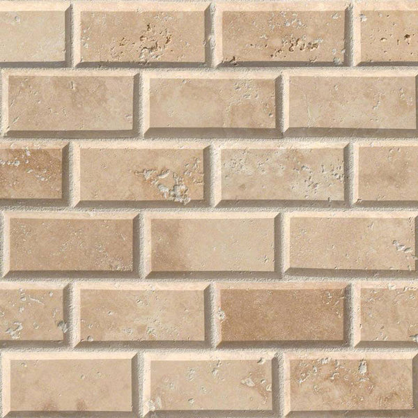 Ivory Travertine 2x4 Deep Beveled Mosaic Tile.
