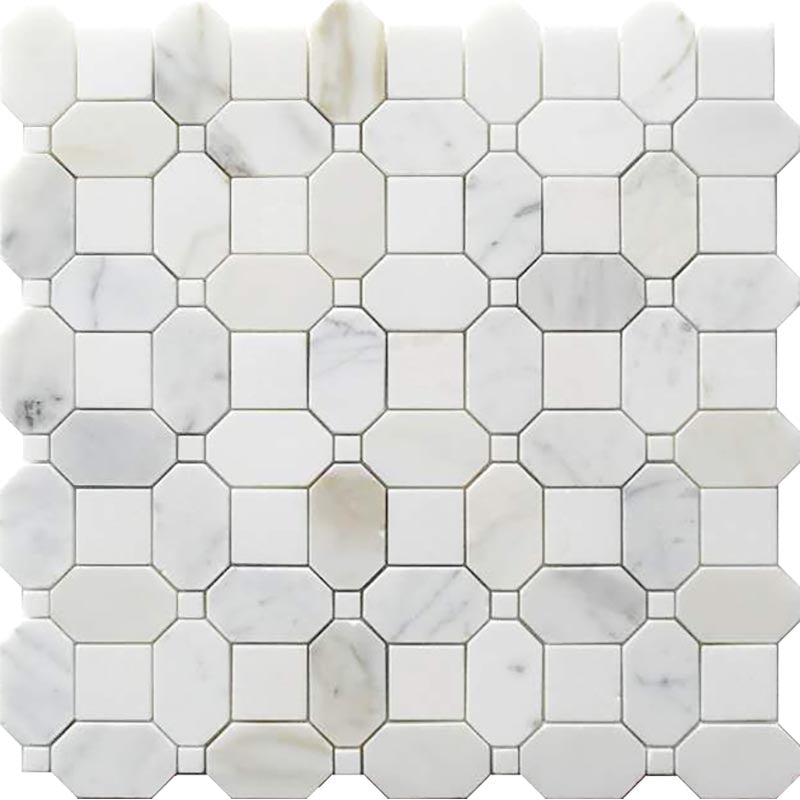 TUSCANY MONTALCINO Calacatta Gold/ Thassos Mosaic Tile.