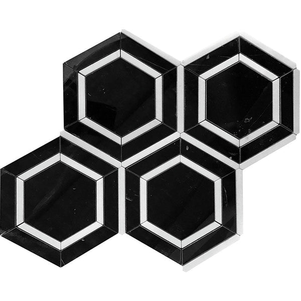 Tuxedo Park 6 Nero Bianco Hex Polished Nero Marquina/thassos Mosaic Tile.