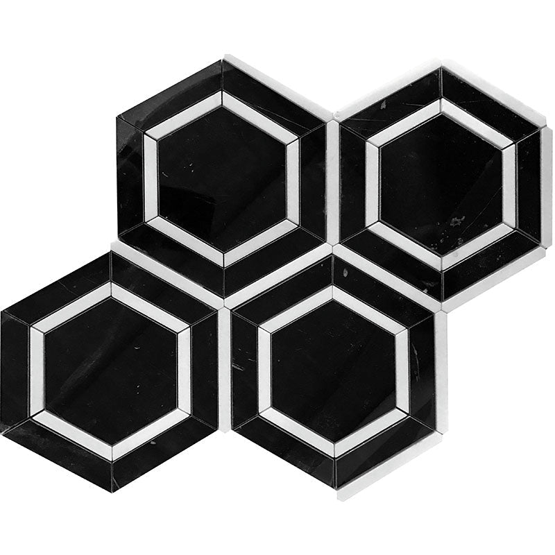 Tuxedo Park 6 Nero Bianco Hex Polished Nero Marquina/thassos Mosaic Tile.