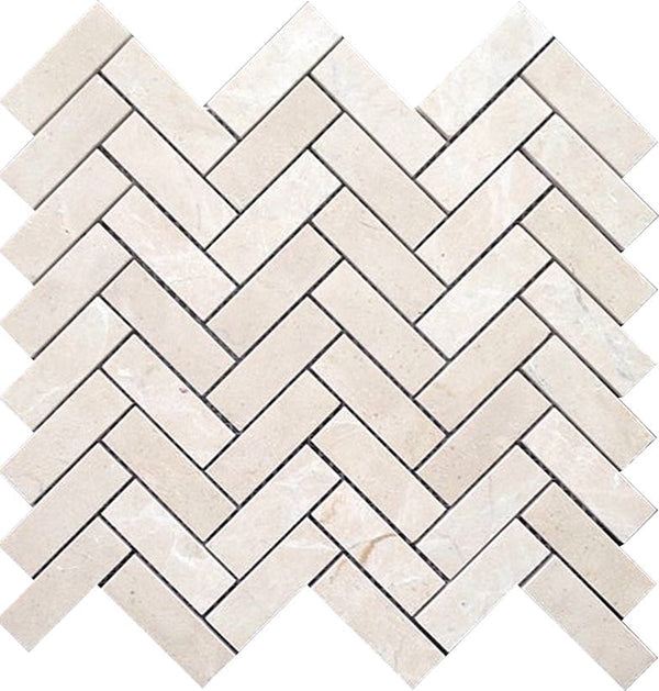 Valencia Crema 1x3 Herringbone Crema Marfil Polished Mosaic Tile.