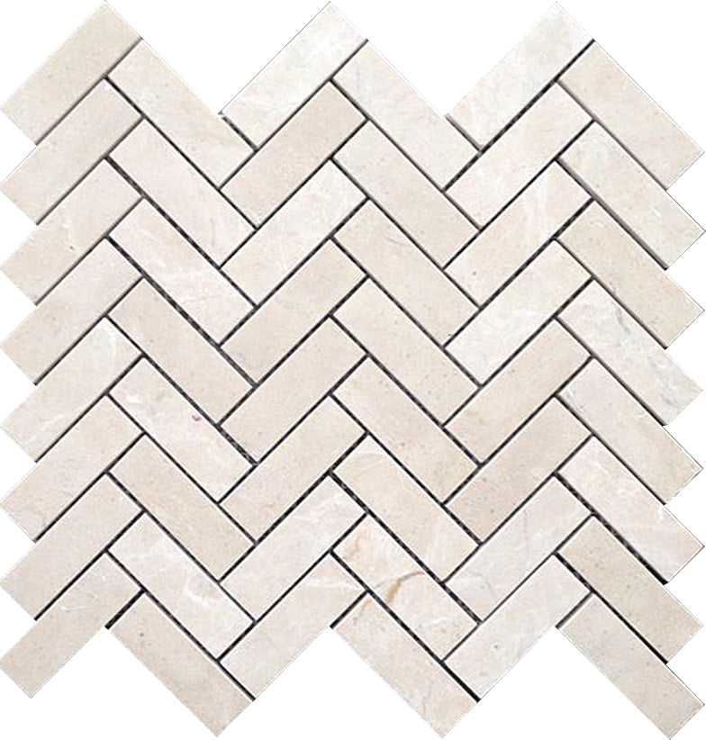 Valencia Crema 1x3 Herringbone Crema Marfil Polished Mosaic Tile.