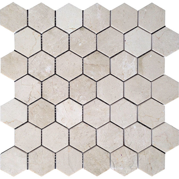 Valencia Crema 2x2 Hex Honed Crema Marfil Mosaic Tile.