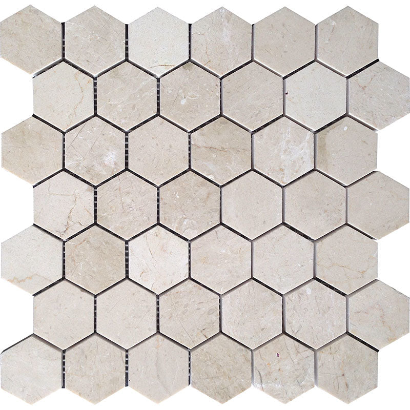Valencia Crema 2x2 Hex Honed Crema Marfil Mosaic Tile.