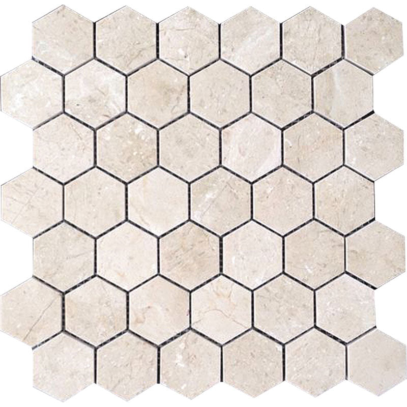 Valencia Crema 2x2 Hex Polished Crema Marfil Mosaic Tile.