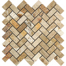 1x2 Tumbled Valencia Travertine Herringbone Mosaic Tile.