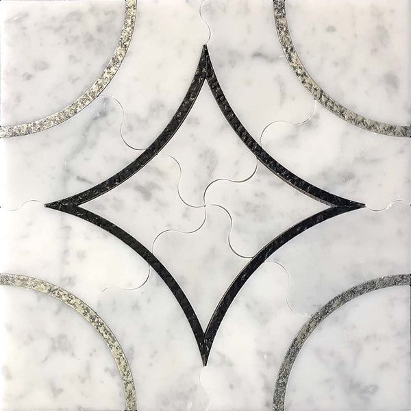 Waterjet Alcamo Bianco Carrara 12x12 Mosaic Tile.