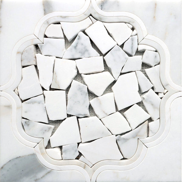 WATERJET CARNABY WHITE Calacatta Gold, Dolomite Mosaic Tile.