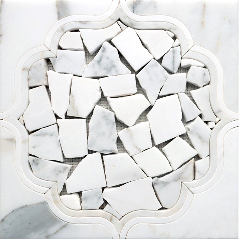 WATERJET CARNABY WHITE Calacatta Gold, Dolomite Mosaic Tile.