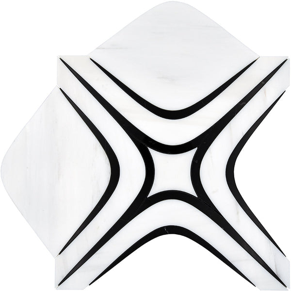 WATERJET CHELSEA WHITE Dolomite, Eastern Black Mosaic Tile.