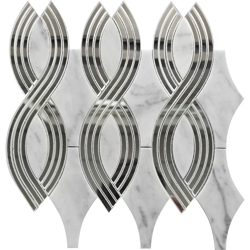 Waterjet Specchio Bianco Carrara, Glass Mosaic Tile.