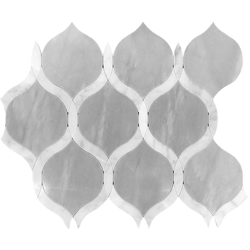 Waterjet Trellis 17 Carrara/ Eastern Grey Mosaic Tile.
