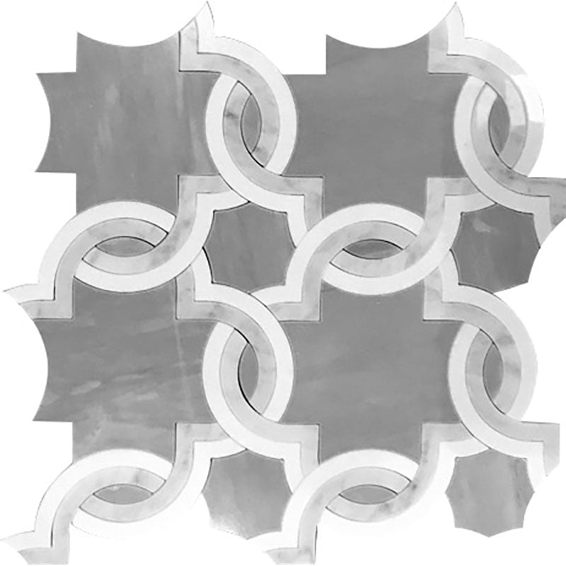 Waterjet Trellis 19 Carrara/ Eastern Grey/thassos Mosaic Tile.