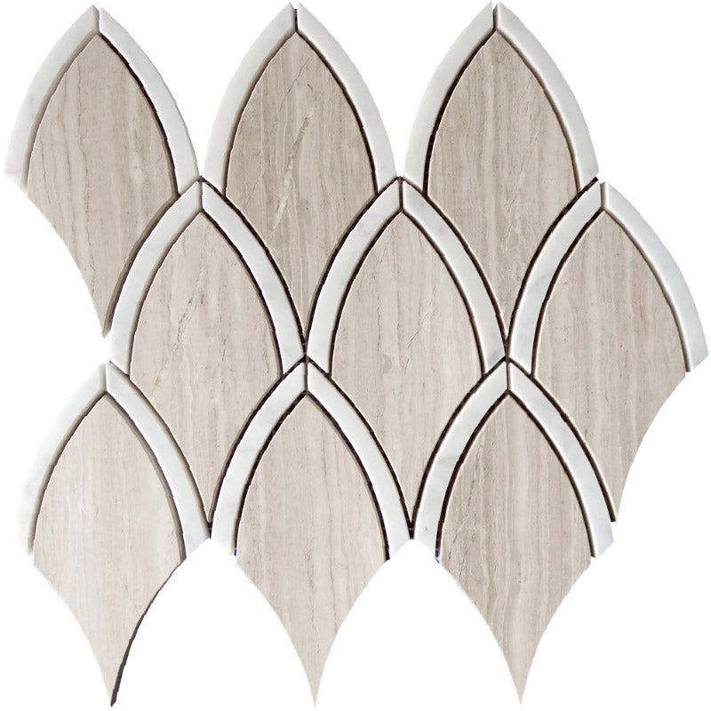 WATERJET TRELLIS 30 Wooden Grey/ Bianco Carrara Mosaic Tile.