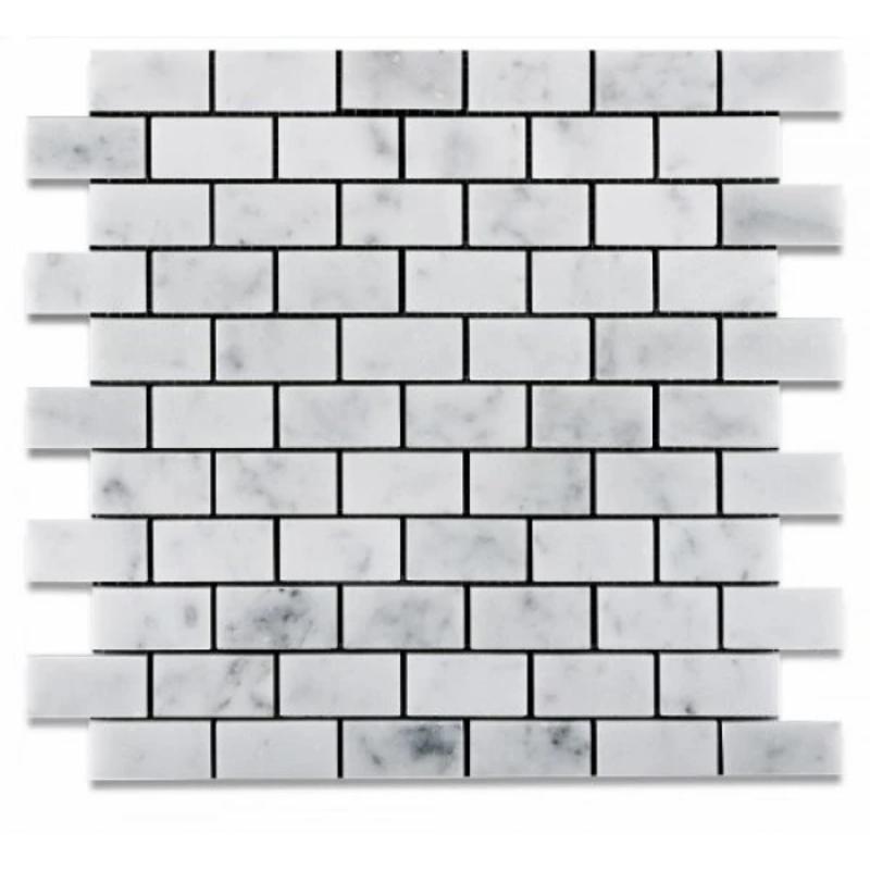 White Carrara Marble 1x2 Honed Mosaic Tile.