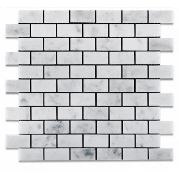 White Carrara Marble 1x2 Polished Mosaic Tile.