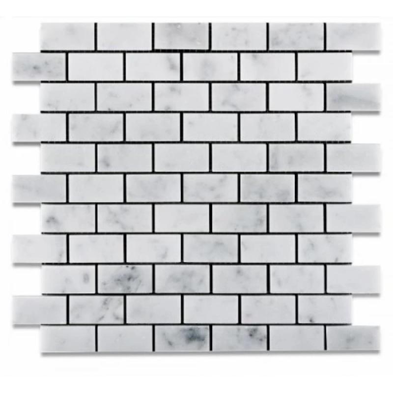 White Carrara Marble 1x2 Polished Mosaic Tile.
