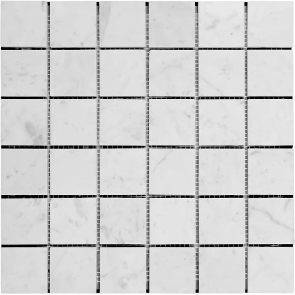 White Carrara Marble 2x2 Polished Mosaic Tile.