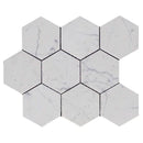 White Carrara Marble 4x4 Hexagon Polished Mosaic Tile.