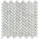 White Carrara Marble 5/8x1 1/4 Herringbone Polished Mosaic Tile.