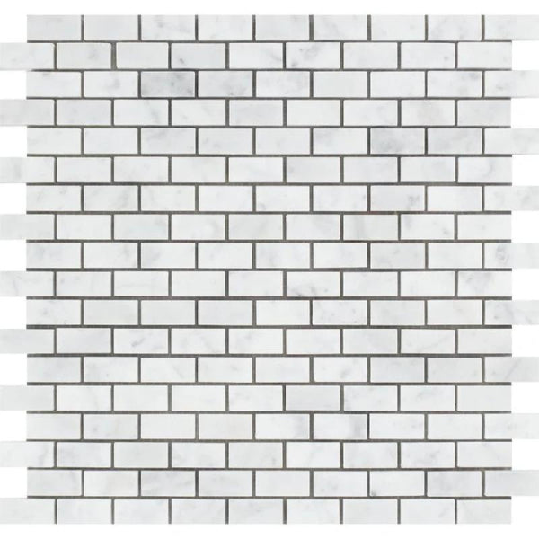 White Carrara Marble 5/8x1 1/4 Polished Mosaic Tile.