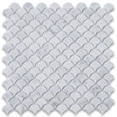 White Carrara Marble Fish Design (Fan Shape) Polished Mosaic Tile.