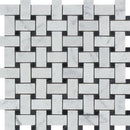 White Carrara Marble Honed Basketweave with Black Dots Mosaic Tile.