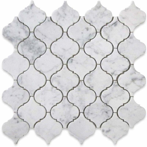White Carrara Marble Lantern Polished Mosaic Tile.