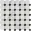 White Carrara Marble Octagon with Black Dots Polished Mosaic Tile.