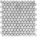 White Carrara Marble Penny Round Polished Mosaic Tile.