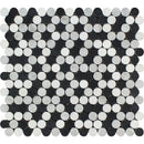 White Carrara Thassos Black Marble Penny Round Honed Mosaic Tile.
